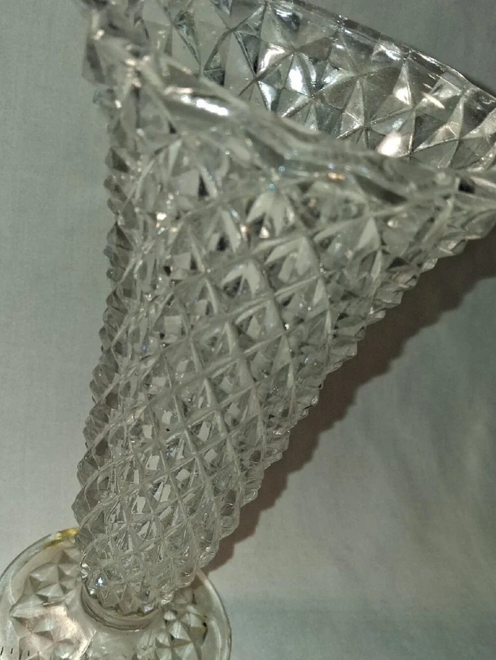Vintage Clear Glass Diamond Pattern Vase Trumpet Style Glass Vase